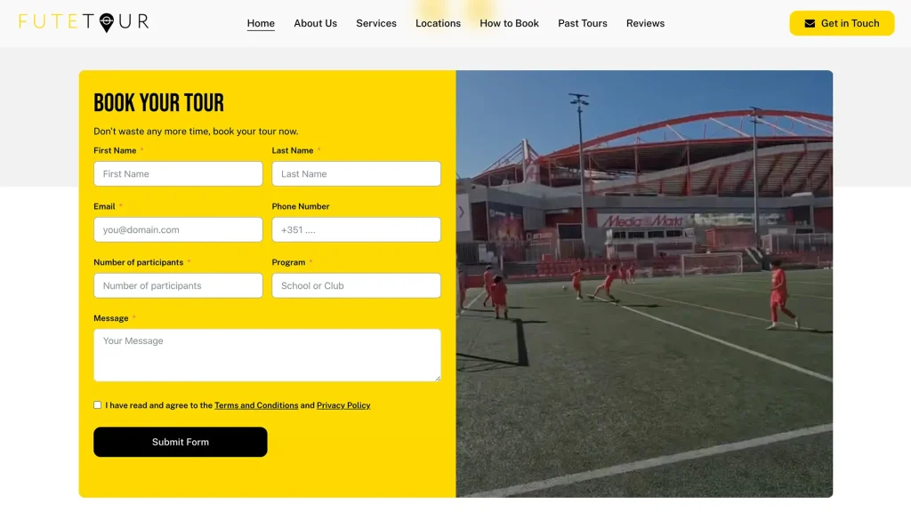 Futetour Website Development Home form